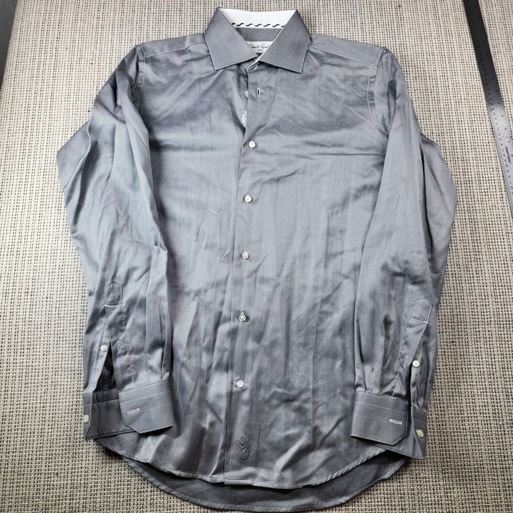 Robert Graham Dress Shirt Mens 15.5 Gray Herringbone Regular Fit Long Sleeve